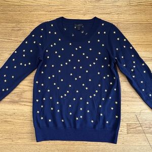 New J. Crew women sz S navy gold stars merino wool light weight sweater